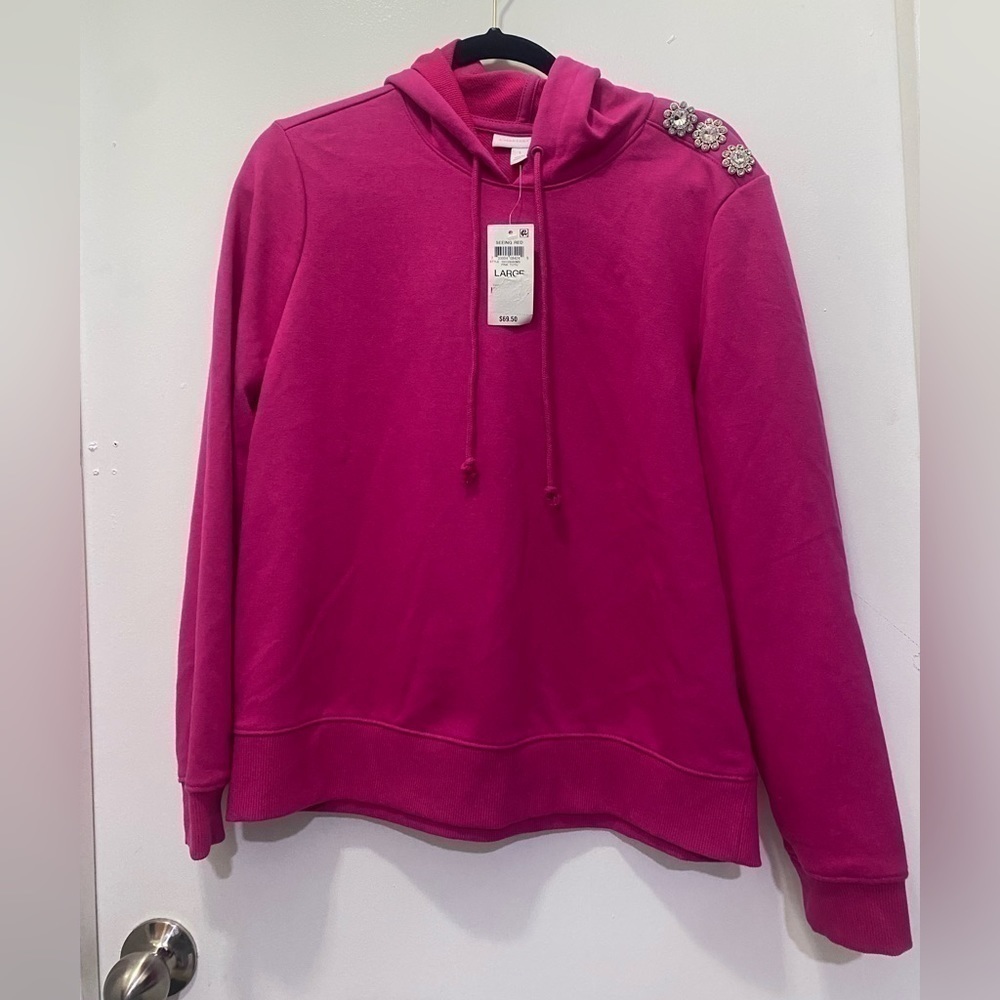 New! Charter Club Rhinestone Crop Hoodie Sz L - Picture 1 of 9